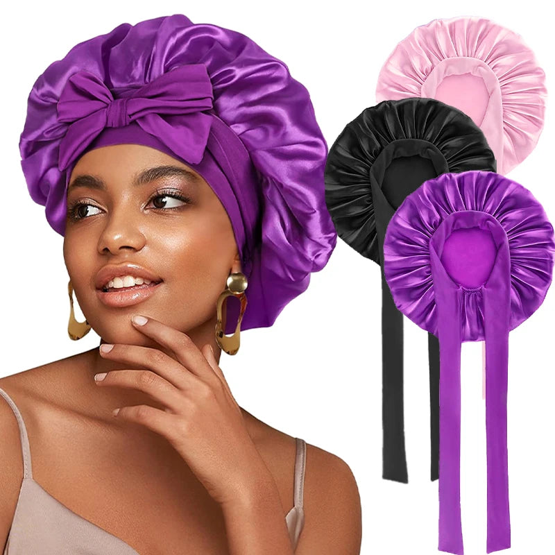 Bonnet de nuit en satin réglable à nouer