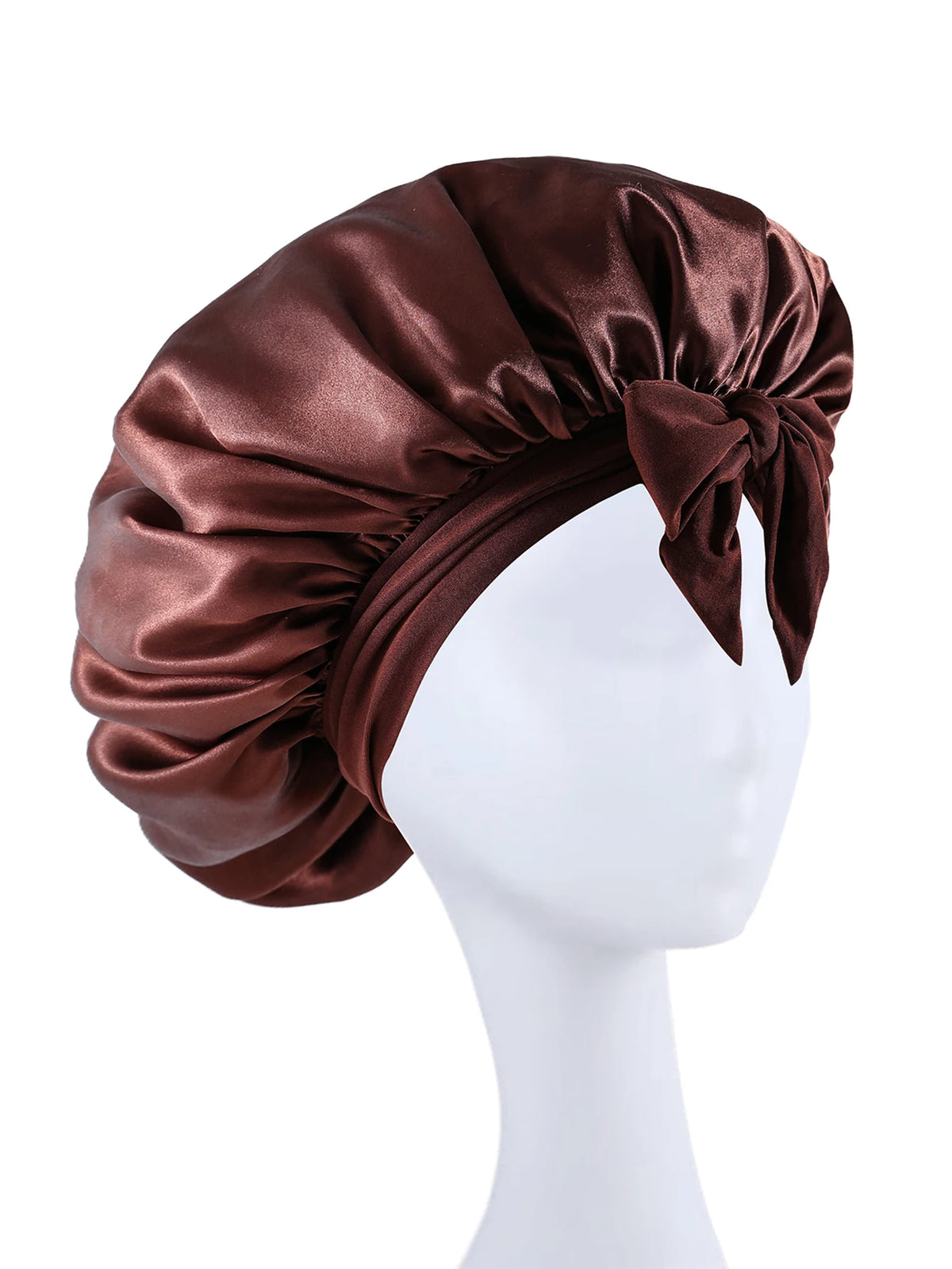 Bonnet de nuit en satin pour cheveux bouclés à nouer