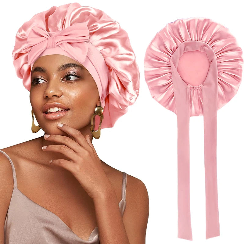 Bonnet de nuit en satin réglable à nouer