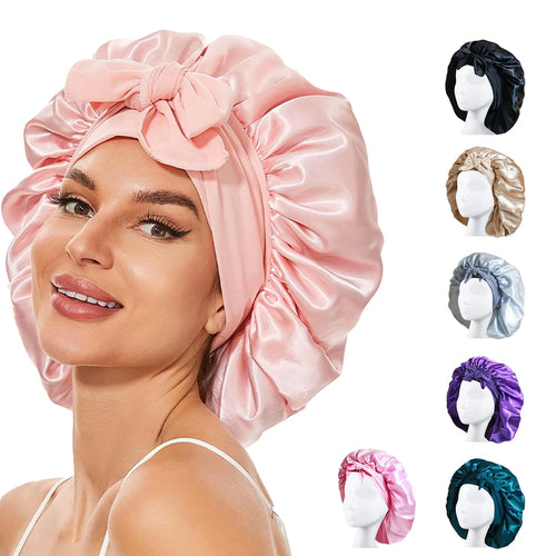 Bonnet de nuit en satin pour cheveux bouclés à nouer