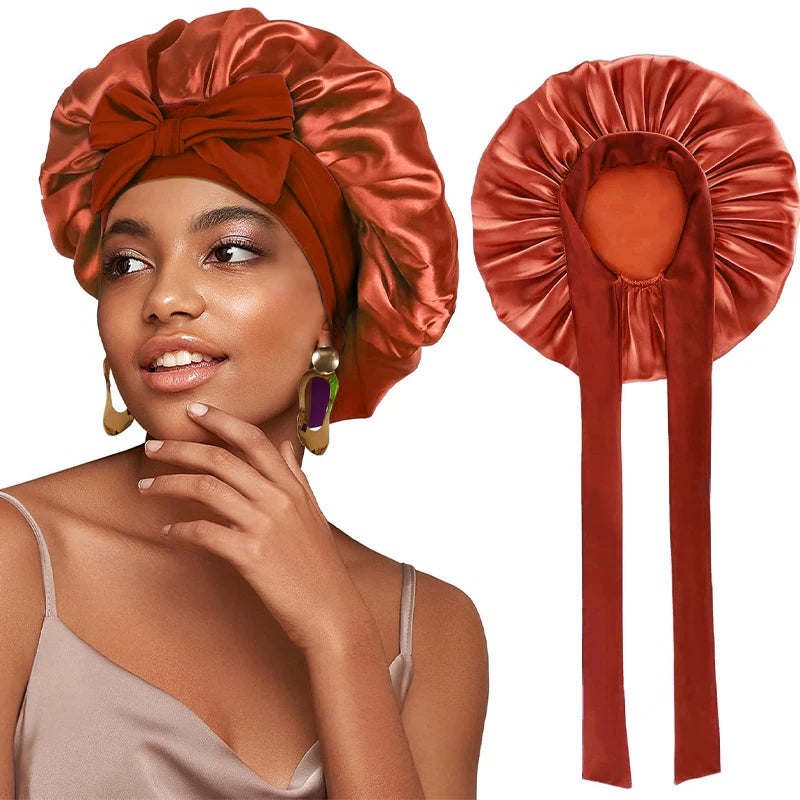 Bonnet de nuit en satin réglable à nouer