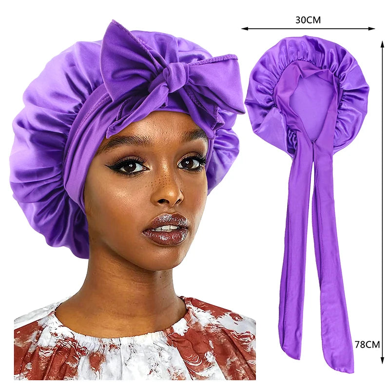 Bonnet de nuit en satin à large bande extensible