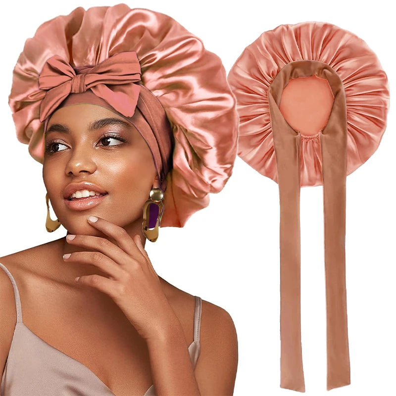 Bonnet de nuit en satin réglable à nouer
