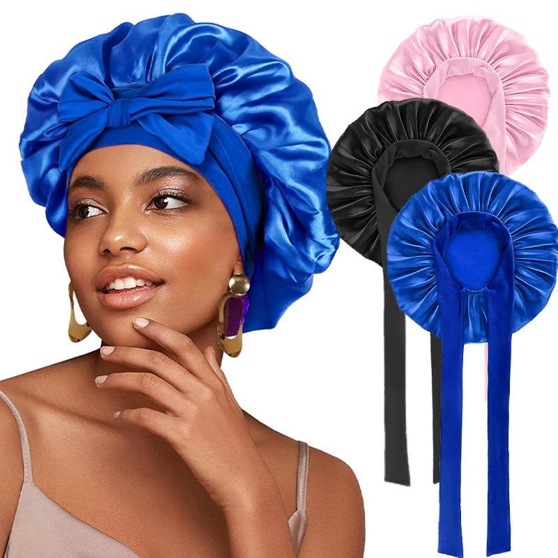 Bonnet de nuit en satin réglable à nouer