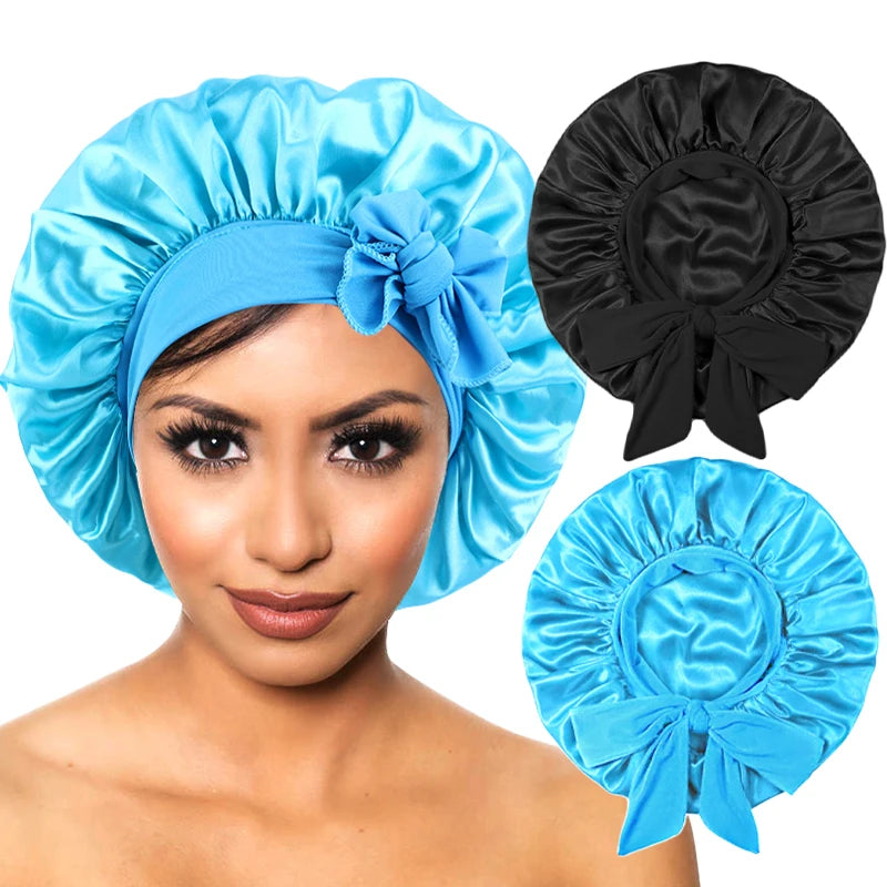 Bonnet de nuit en satin à large bande extensible