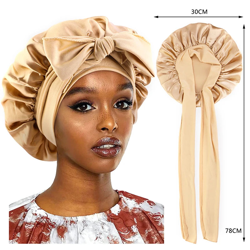 Bonnet de nuit en satin à large bande extensible