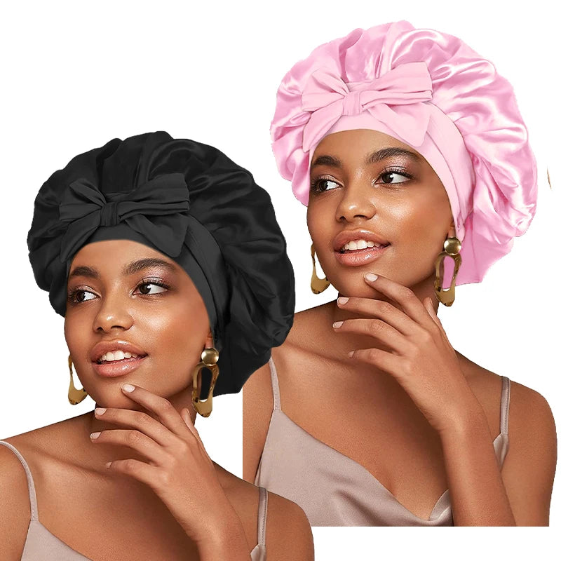 Bonnet de nuit en satin réglable à nouer
