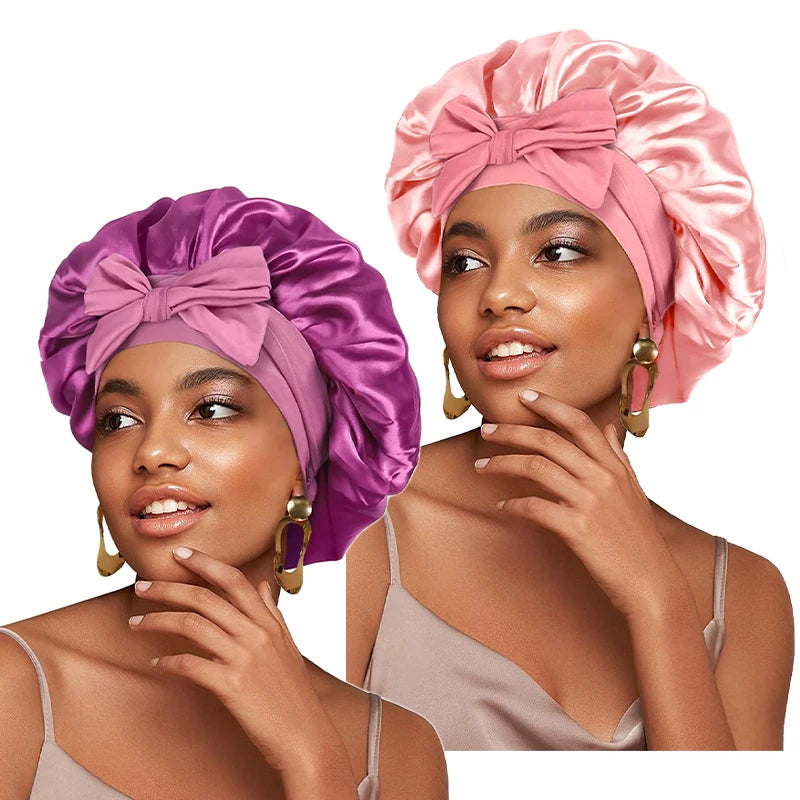 Bonnet de nuit en satin réglable à nouer