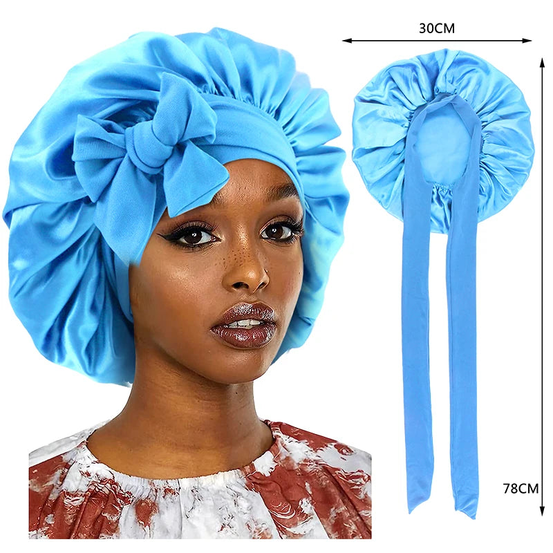 Bonnet de nuit en satin à large bande extensible