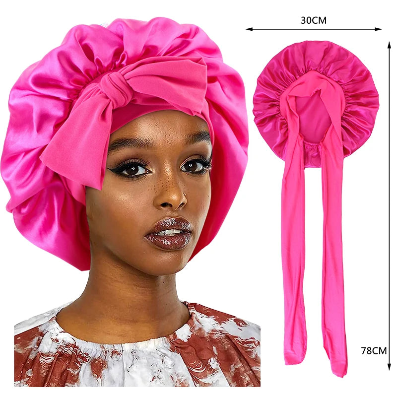 Bonnet de nuit en satin à large bande extensible