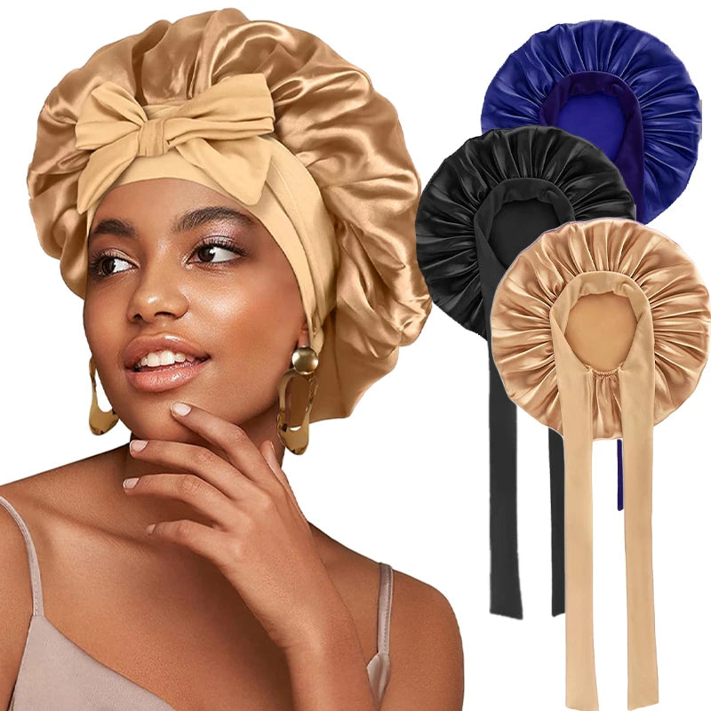 Bonnet de nuit en satin réglable à nouer