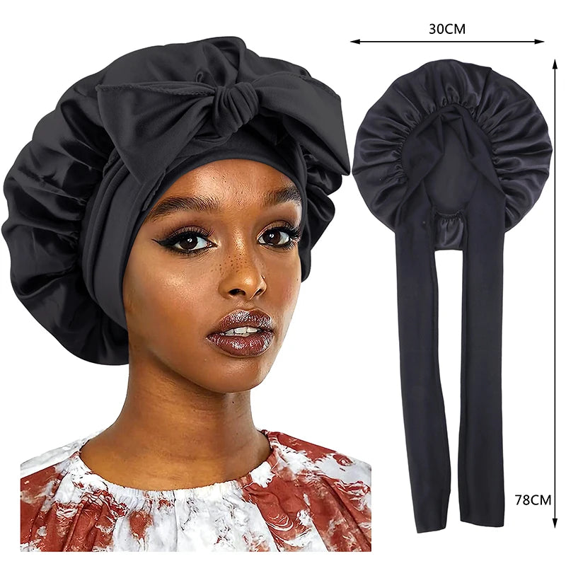 Bonnet de nuit en satin à large bande extensible