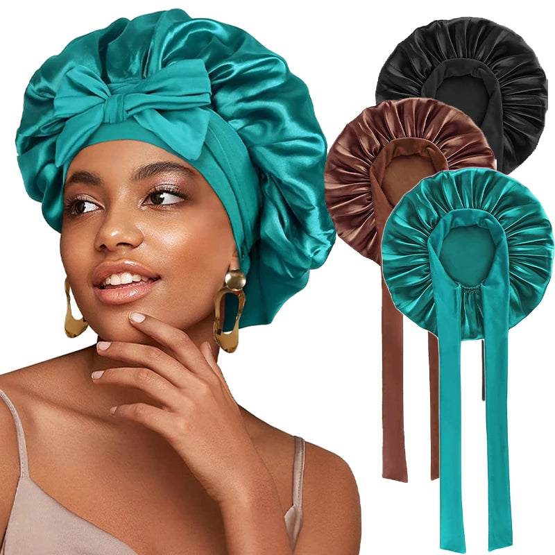 Bonnet de nuit en satin réglable à nouer