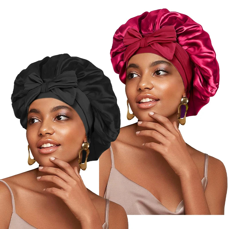 Bonnet de nuit en satin réglable à nouer