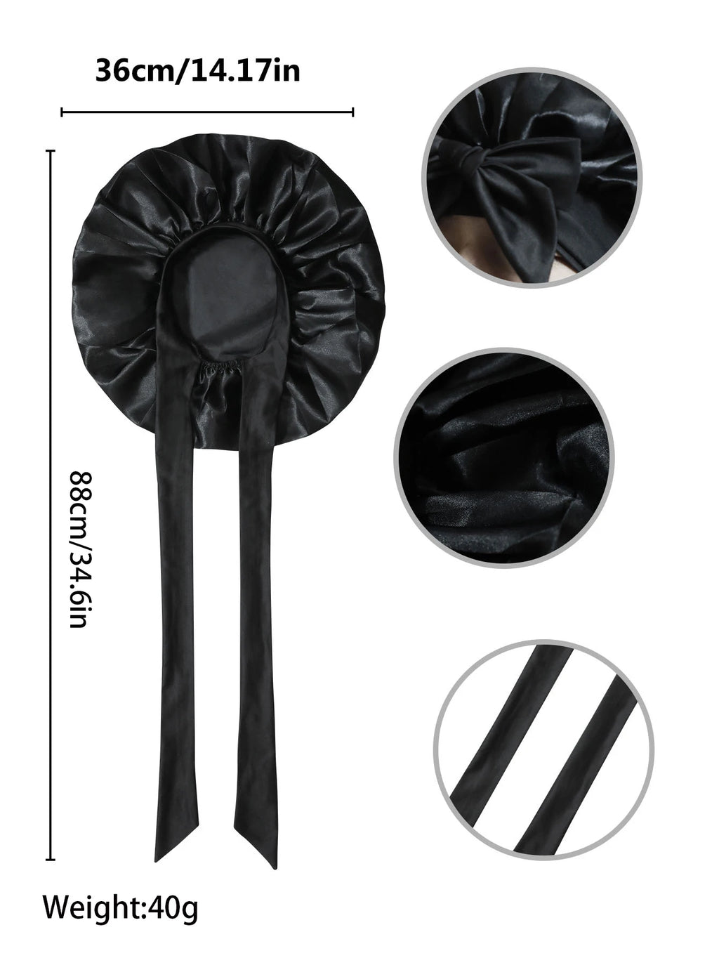 Bonnet de nuit en satin pour cheveux bouclés à nouer