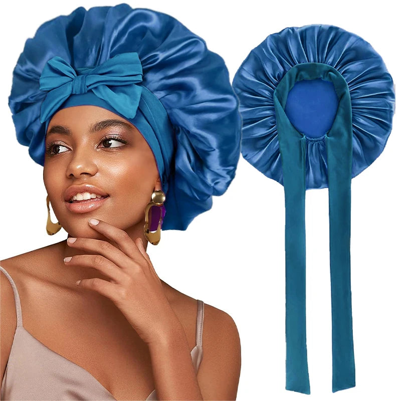 Bonnet de nuit en satin réglable à nouer