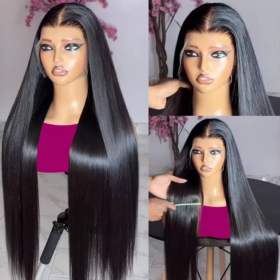 Perruque longue lisse lace front noire – densité 250 %
