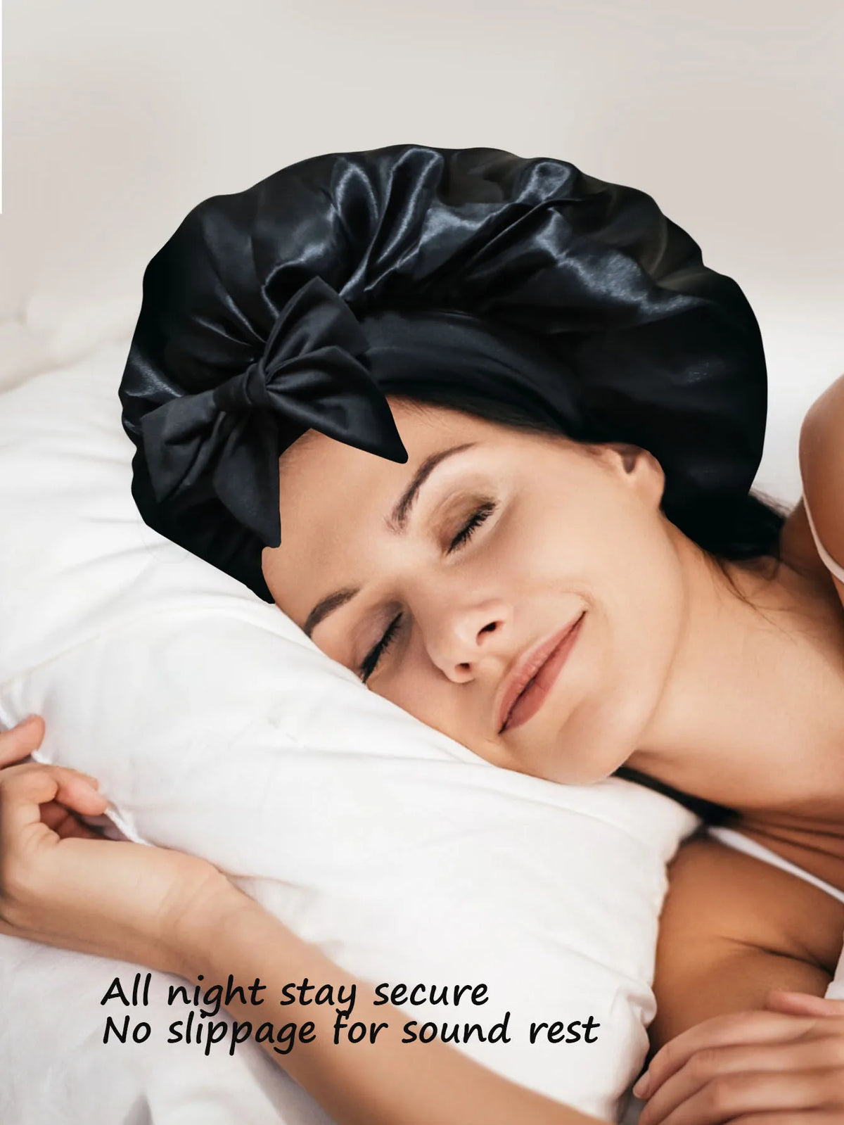Bonnet de nuit en satin pour cheveux bouclés à nouer