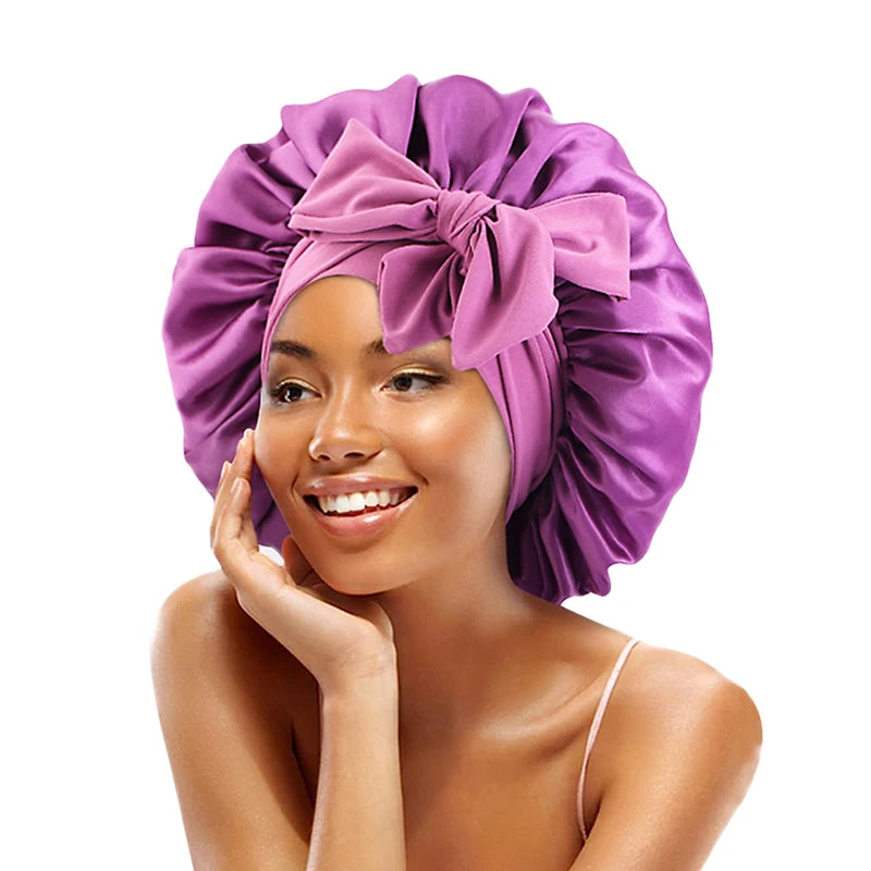 Bonnet de nuit en satin réglable à nouer