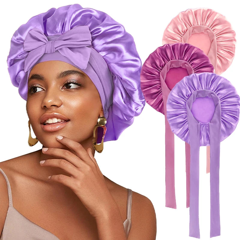 Bonnet de nuit en satin réglable à nouer