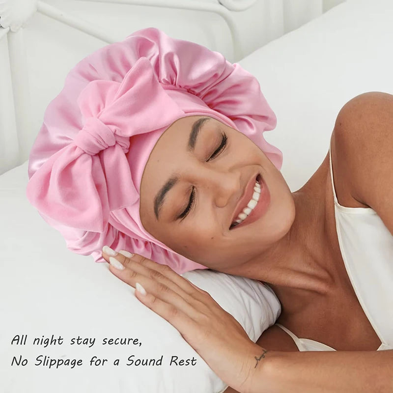 Bonnet de nuit en satin réglable à nouer