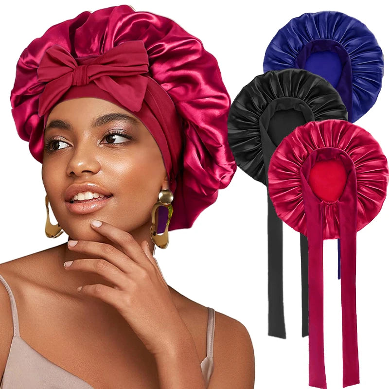 Bonnet de nuit en satin réglable à nouer