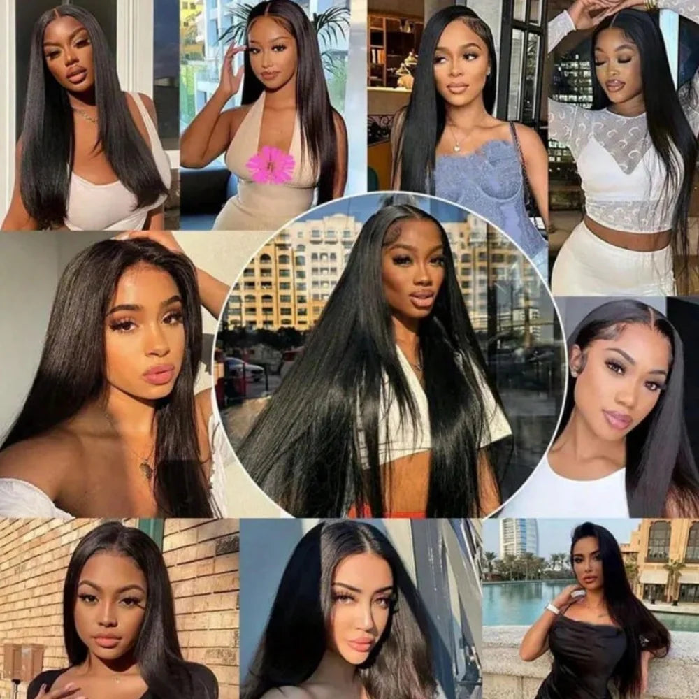Perruque longue lisse lace front noire – densité 250 %