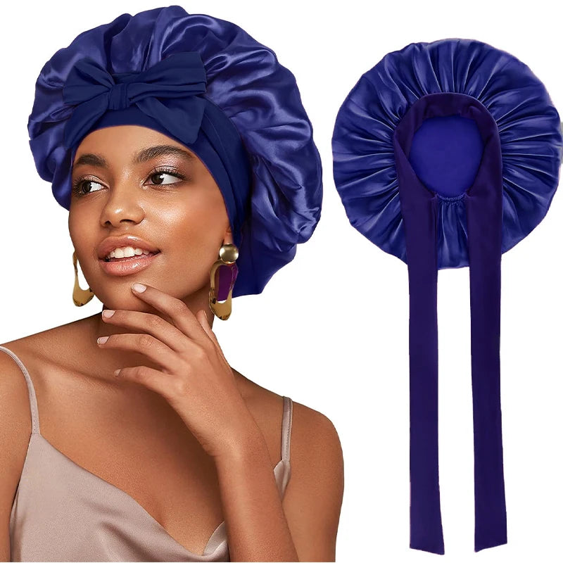 Bonnet de nuit en satin réglable à nouer