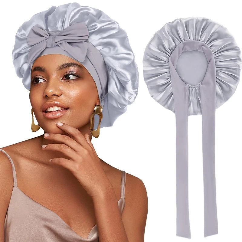 Bonnet de nuit en satin réglable à nouer
