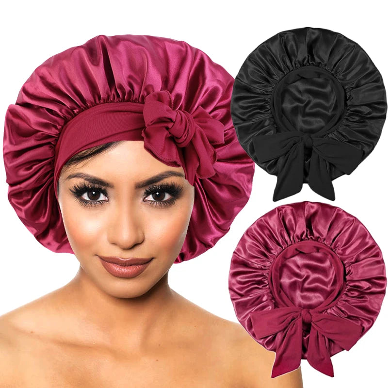 Bonnet de nuit en satin à large bande extensible