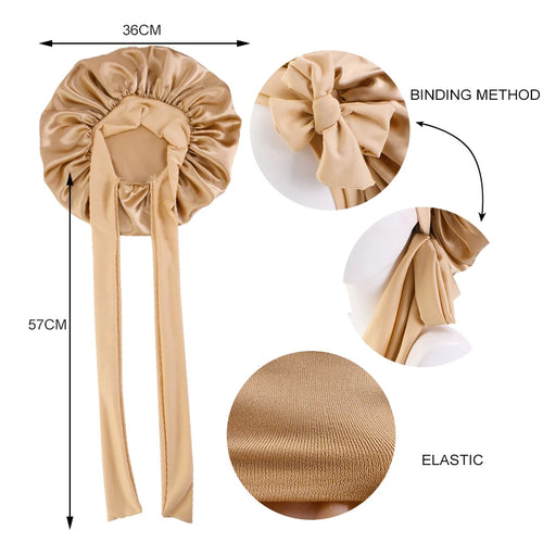 Bonnet de nuit en satin réglable à nouer