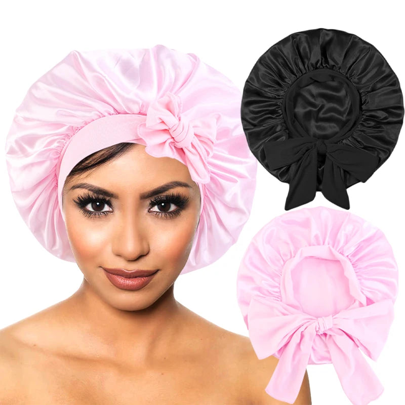 Bonnet de nuit en satin à large bande extensible