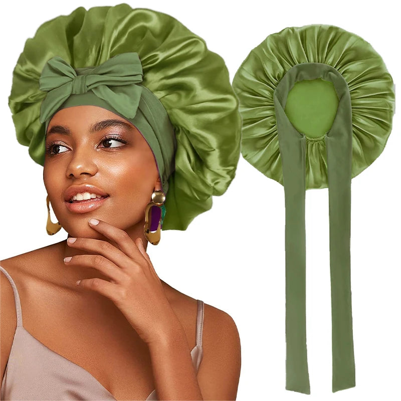 Bonnet de nuit en satin réglable à nouer