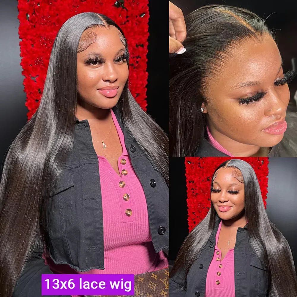Perruque longue lisse lace front noire – densité 250 %
