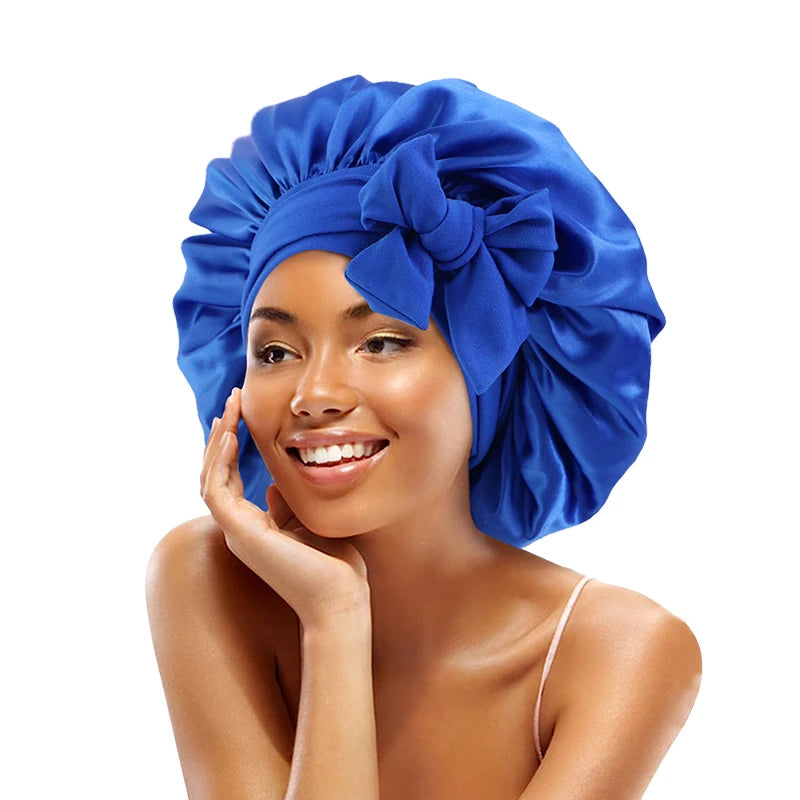 Bonnet de nuit en satin réglable à nouer