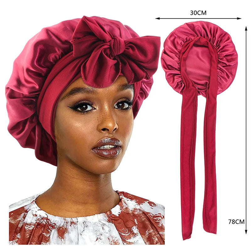 Bonnet de nuit en satin à large bande extensible