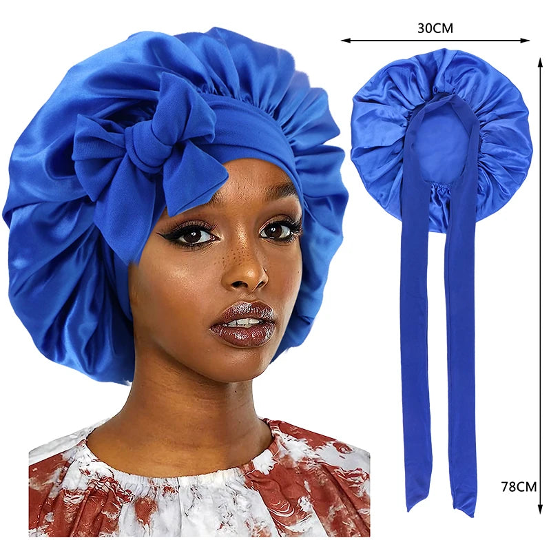 Bonnet de nuit en satin à large bande extensible