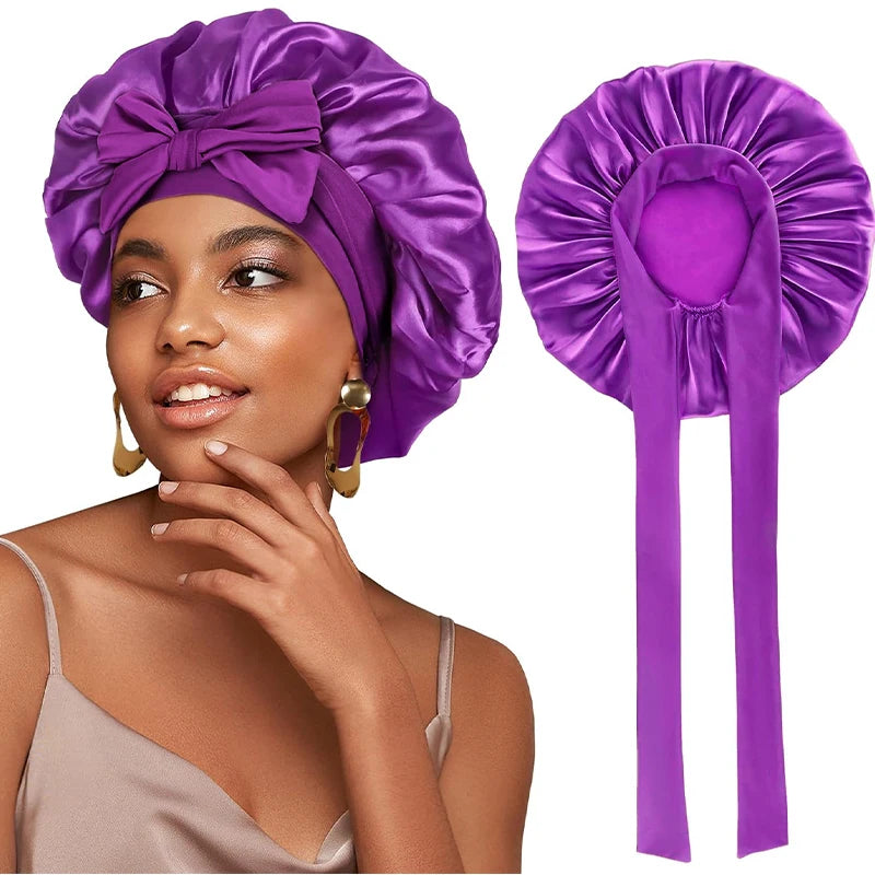 Bonnet de nuit en satin réglable à nouer