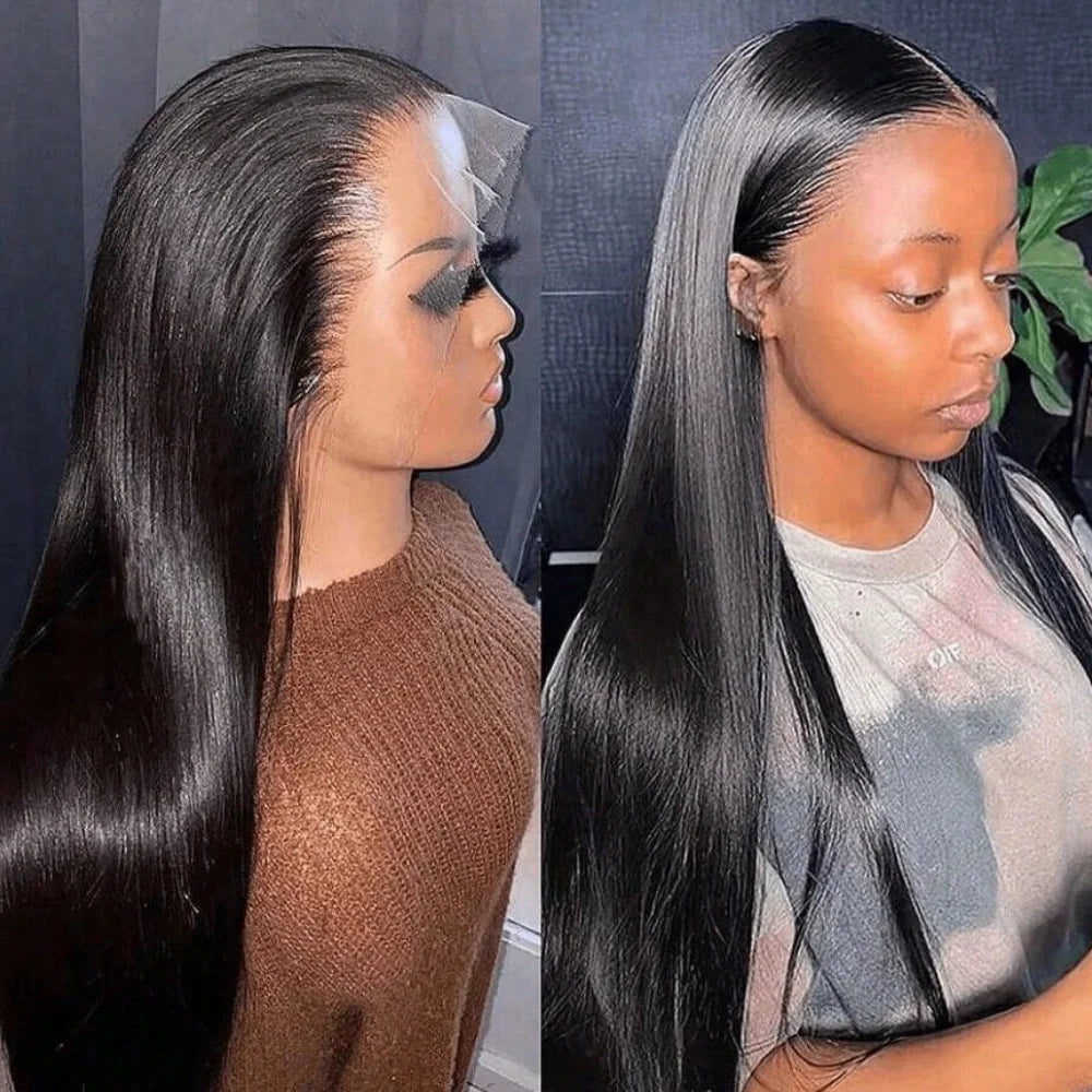 Perruque longue lisse lace front noire – densité 250 %