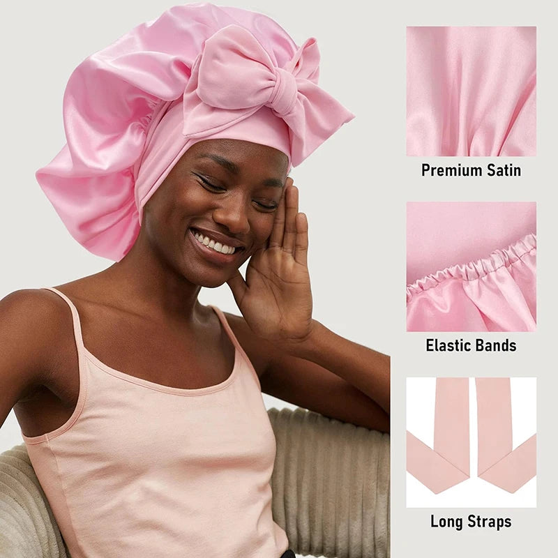 Bonnet de nuit en satin réglable à nouer