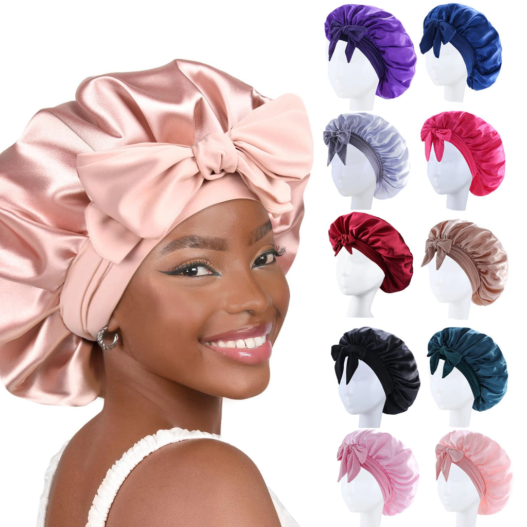 Bonnet de nuit en satin pour cheveux bouclés à nouer