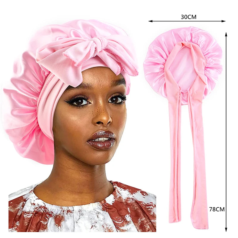 Bonnet de nuit en satin à large bande extensible