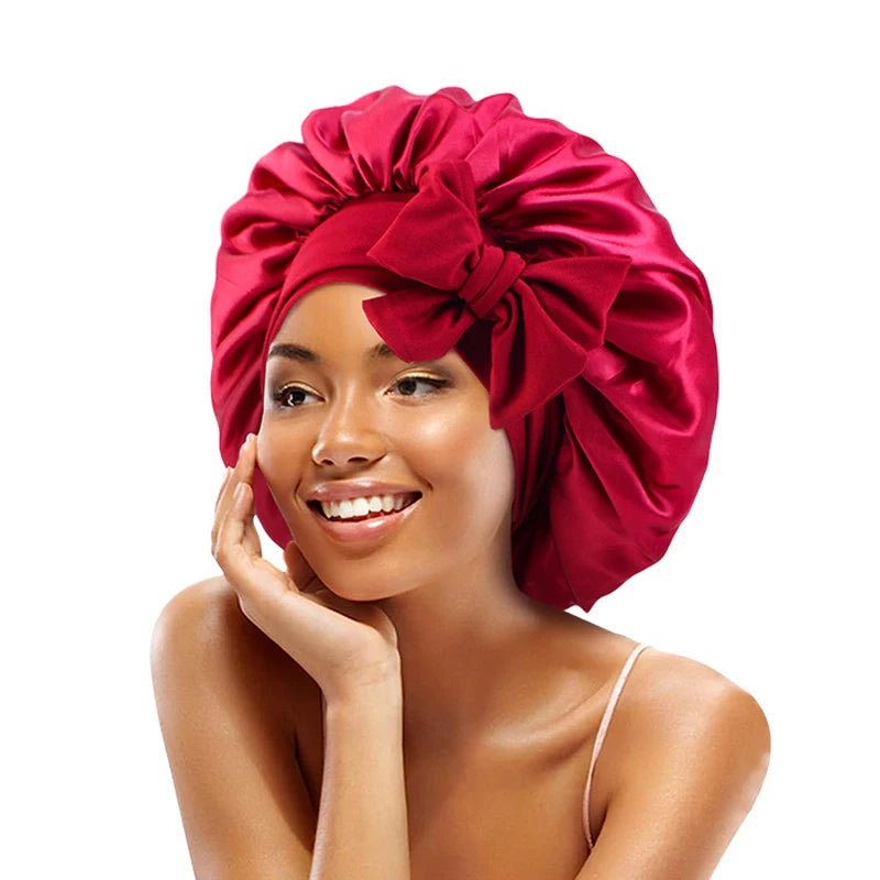 Bonnet de nuit en satin réglable à nouer