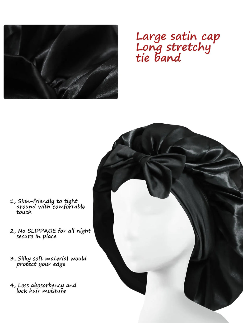 Bonnet de nuit en satin pour cheveux bouclés à nouer