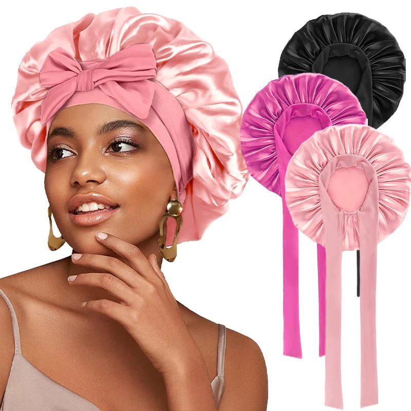 Bonnet de nuit en satin réglable à nouer