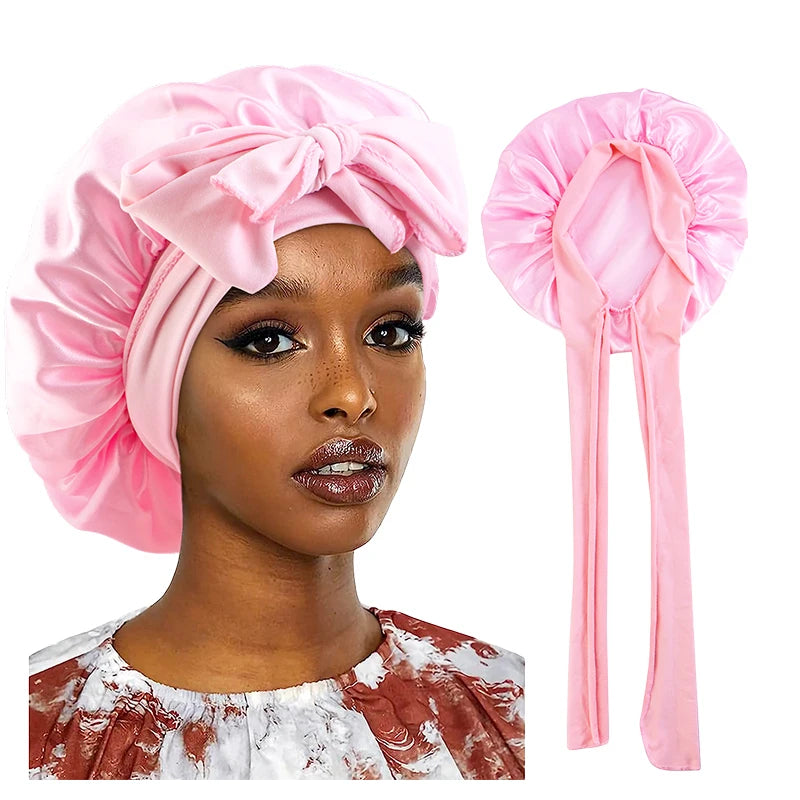 Bonnet de nuit en satin à large bande extensible