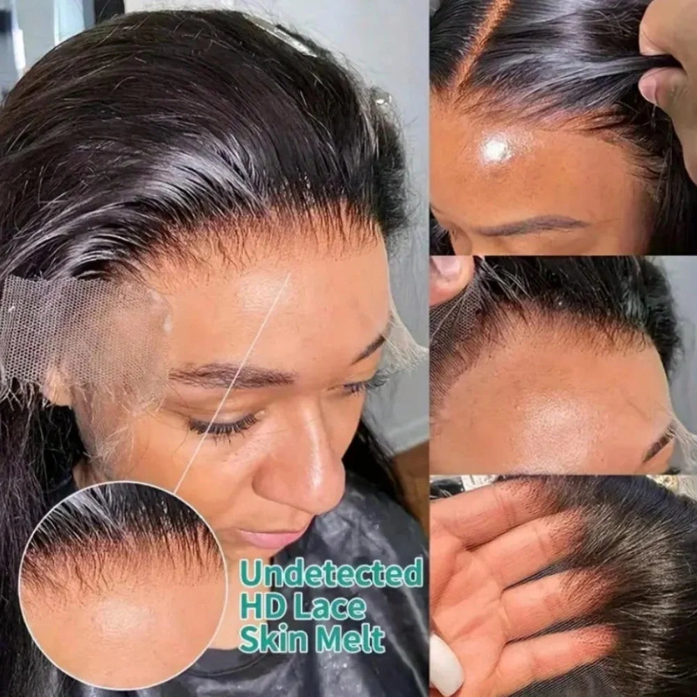 Perruque longue lisse lace front noire – densité 250 %