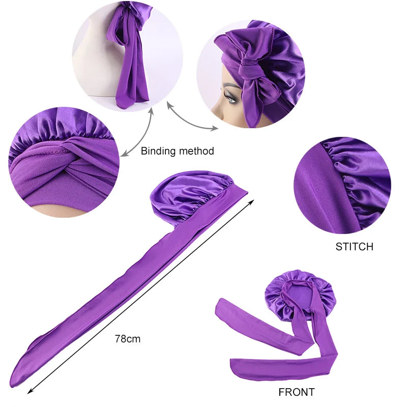 Bonnet de nuit en satin à large bande extensible